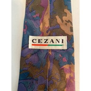 Cezani‎ Mens Silk Tie Abstract Splash Pattern Purple Blue Gold Made in USA Italy